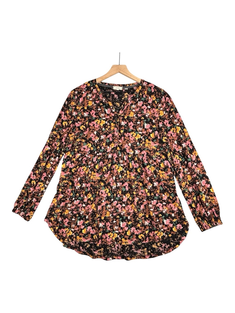 FatFace Top Womens 10 Brown Floral Babydoll Tabitha Petal Scatter Longline